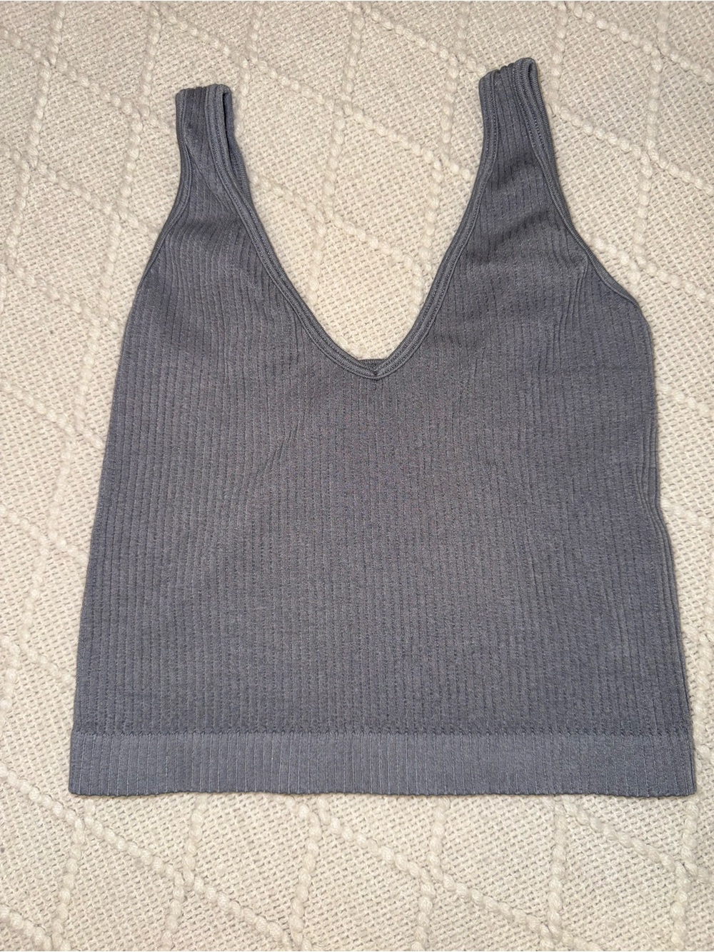 Free People Ribbed Gray V-Neck Knit Tank Top - Size XS